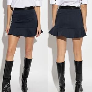 NEW Ganni Fitted Flared Hem Front Pockets Cotton Mini Skirt Navy Blue Size: L